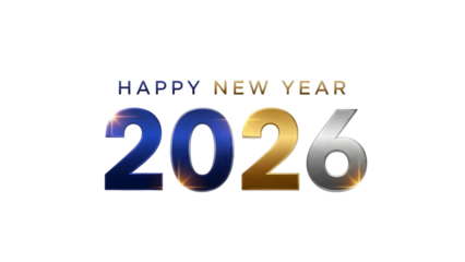 Happy New Year 2026 on transparent background