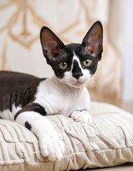 Black and white kitten on a cushion