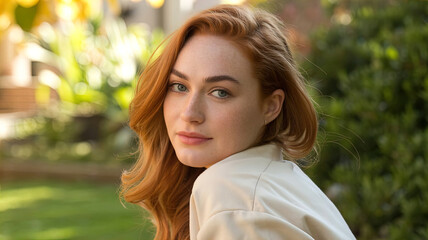 A portrait of a modern woman in a natural, everyday setting.