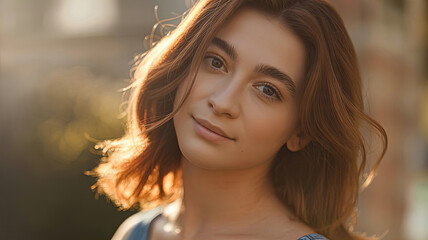 A portrait of a modern woman in a natural, everyday setting.