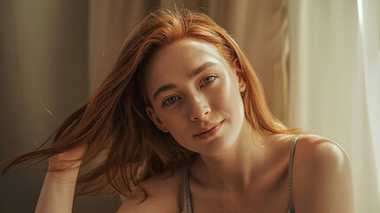 A portrait of a modern woman in a natural, everyday setting.