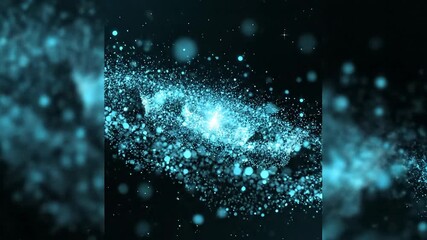Mesmerizing abstract animation of shimmering blue particles forming a dynamic vortex or galaxylike structure creating a futuristic and energetic background with glowing light effects and ethereal mot. - Powered by Adobe