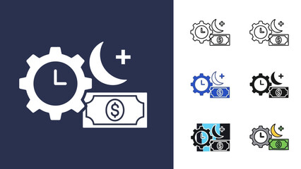 Conceptual icon illustrating the management of nighttime work, extra earnings, and time-based financial productivity for optimal financial growth
