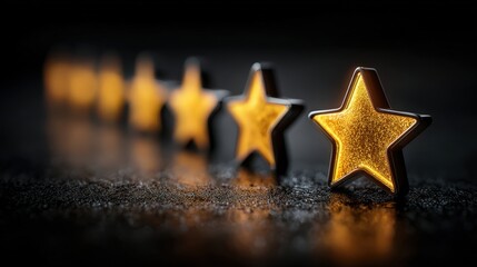Full glossy yellow star rating set on black panels displays review feedback and ranking