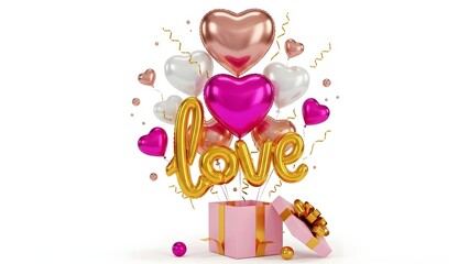 Valentine s day celebration with heart balloons and gift