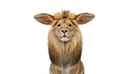 Photorealistic Surreal Portrait of a Lion with Large, Exaggerated Ears isolated PNG with Transparent Background