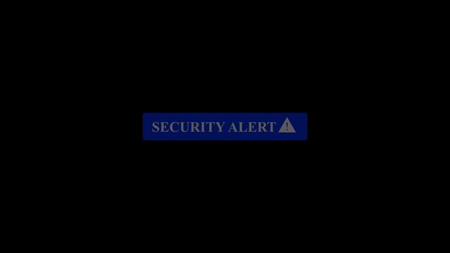 Security alert text with caution sign icon animation isolated on black background