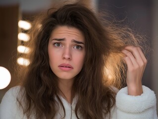 Woman Concerned About Hair Frizz