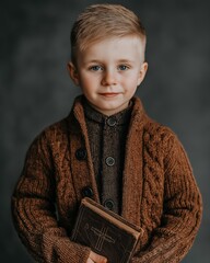 Young Boy Holding Antique Book