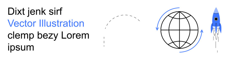 Global connectivity, innovation, tech start-ups, exploration, digital media, business growth. Globe with arrows, rocket launching. Global connectivity and innovation ion