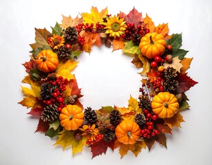 Autumn wreath on white