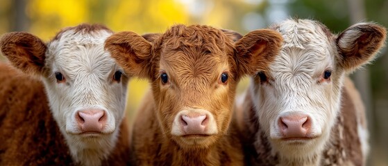 Three Curious Calves in Autumn Glow