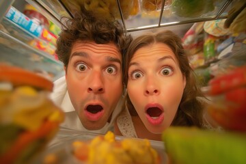 Surprised Couple Inside Refrigerator