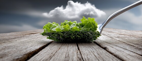 Floating Kale on Rustic Fork