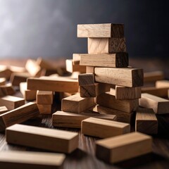 Wooden blocks tower on a table