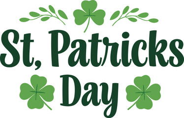 St. Patricks Day Holiday Greeting Design with Shamrocks and Green Typography on White Background 