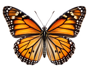 Fototapeta premium Monarch butterfly with orange and white wings isolated on a transparent background 2