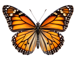 Monarch butterfly with orange and white wings isolated on a transparent background 2