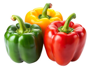 Red green and yellow bell peppers isolated on a transparent background paprika capsicum