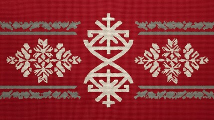 Red Tapestry with Geometric Patterns