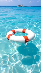 Clear turquoise water with life preserver