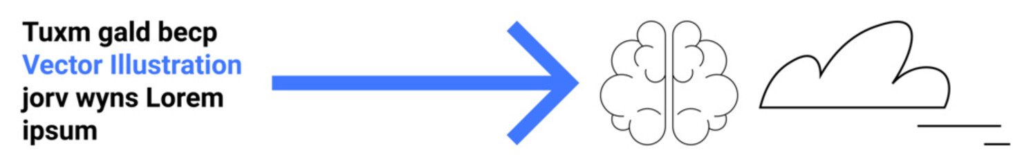 Obraz premium Neural networks, cloud computing, brainstorming, data sharing, artificial intelligence, innovation. Blue arrow directs to brain icon and cloud. Neural networks and cloud computing ion