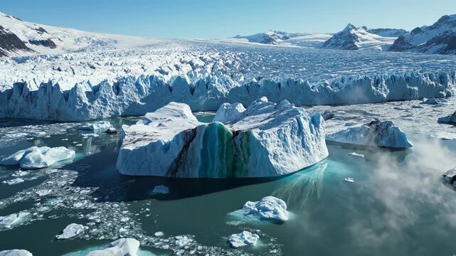 Glacier icebergs in icy waters