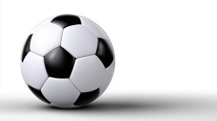 Fototapeta premium Gleaming leather soccer ball showcased against simple white setting with soft shadows