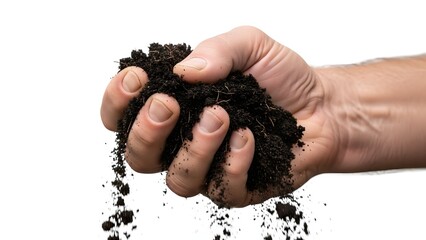 Hand holding a fistful of rich dark soil
