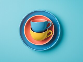Stacked Colorful Cups on Plates