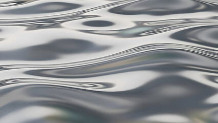 Close-up shot of the rippling surface of a metallic liquid, reflecting light and creating abstract patterns