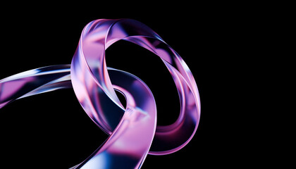 Twisted, reflective, pink and blue abstract shape on black background creates futuristic and dynamic visual