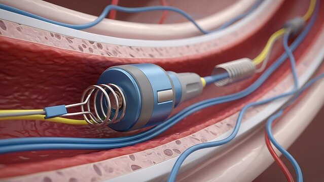 A medical device within a blood vessel demonstrating endovascular technology