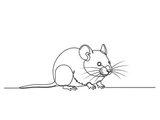 Fototapeta premium Mouse Eating Food on White Background Line Art