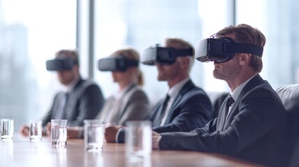 Business team uses virtual reality in meeting to enhance presentations