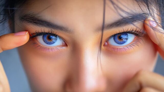 Gazing into Soulful Eyes: An intimate portrait captures the mesmerizing beauty of a woman's captivating blue eyes, drawing viewers into a world of depth and emotion.