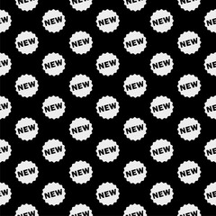 New product badge seamless pattern isolated on black background