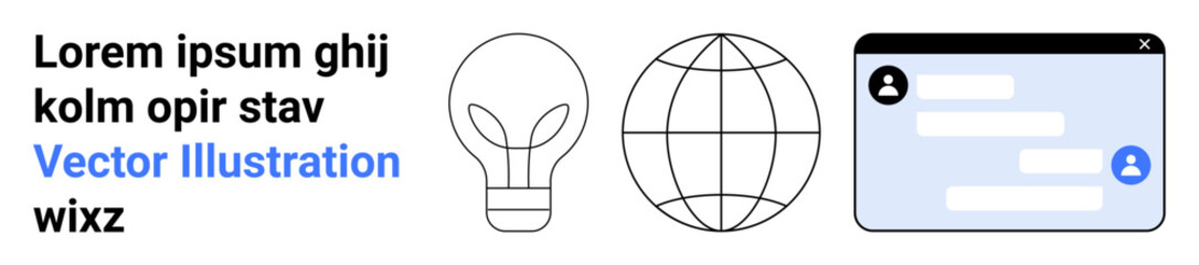 Fototapeta premium Technology, innovation, global communication, online interaction, education, and creativity. a light bulb, globe and chat interface. Focuses on innovation and global communication