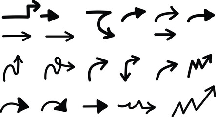 Obraz premium A collection of 16 unique hand drawn black arrows on a white background
