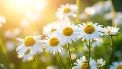 Chamomile blossoms in sunlight