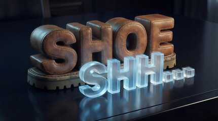 SHOE SHH... 3D Typography Art: Clever Visual Pun & Contrast with Rustic and Glowing Text Effect