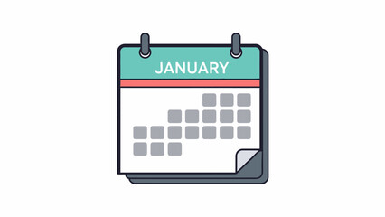 January Calendar Icon with Blank Dates and Folded Corner.