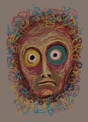 Abstract face. Abstract image for printing. Picture for modern interiors. The picture is painted by hand on a tablet. © neurostructure