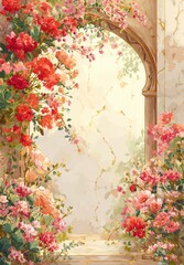 Dreamy floral archway invites you to a serene garden retreat filled with vibrant colors and natural beauty