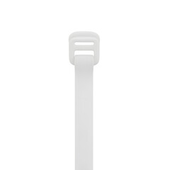 White nylon cable tie on white background, simplicity in design