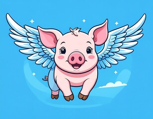 Cute pig with wings flying