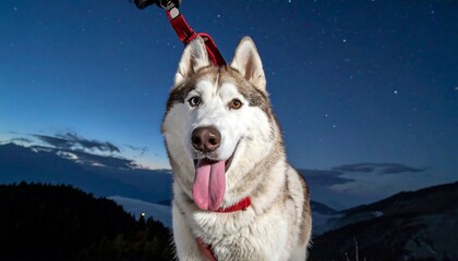 Husky dog at night with stars