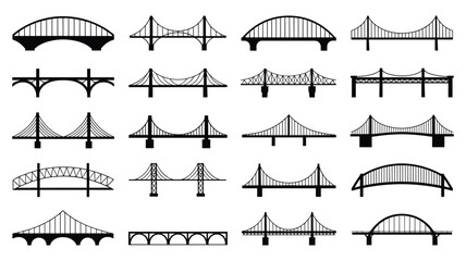 Fototapeta premium Diverse Collection of Bridge Silhouettes in Black and White architecture structure