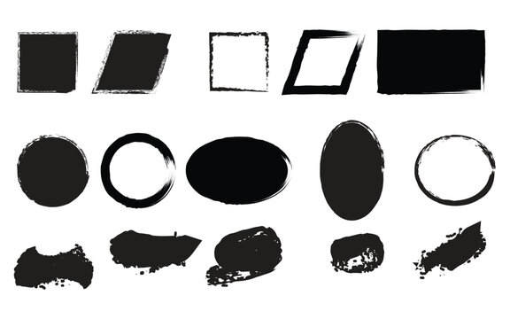 Geometric shapes and brush strokes isolated on transparent background with silhouette