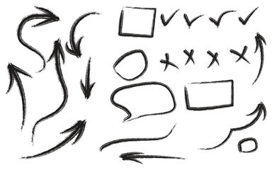 A set of various hand drawn shapes and arrows isolated on transparent background forming a creative silhouette